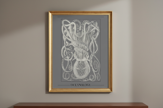 Oceanology artwork in gold frame