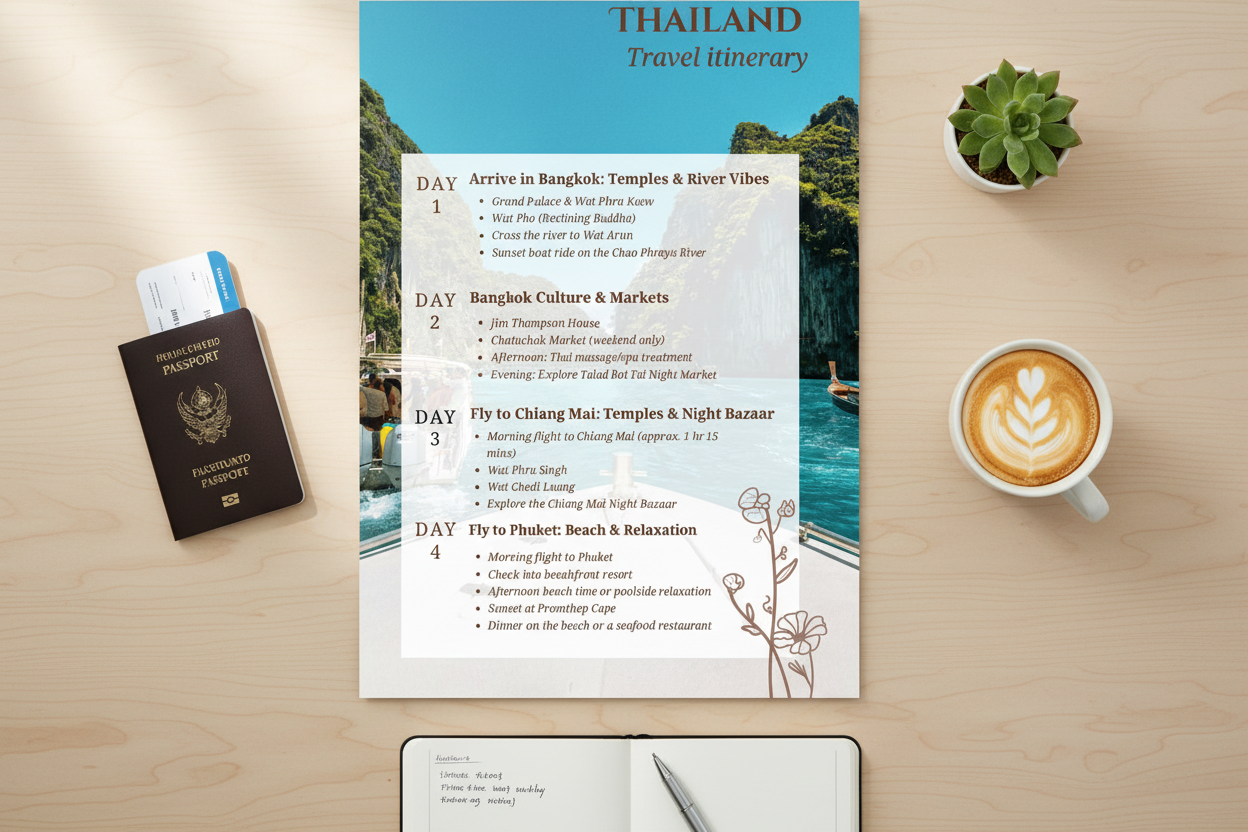 Thailand itinerary - bird's eye view flatlay